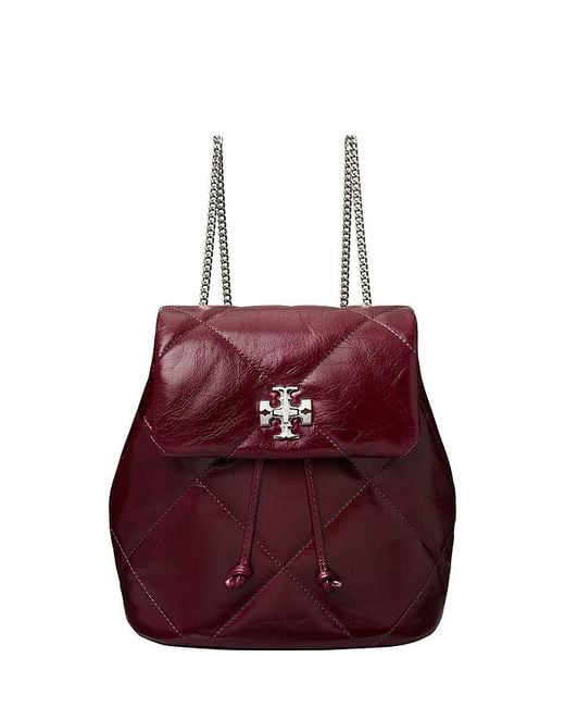 Tory Burch Red Kira Diamon Quilt Distressed Mini Backpack