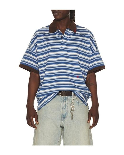 Rhude Blue Fontaine Striped Short Sleeve Polo Shirt for men