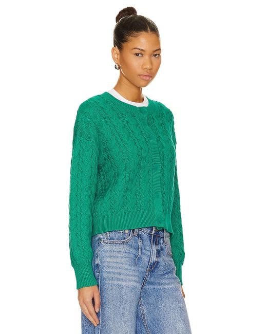 525 Brooke Allover Cable Cardigan in Green | Lyst