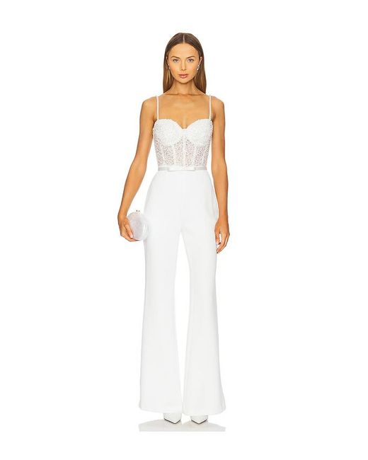 Nadine Merabi White Beaded Embellished Jumpsuit