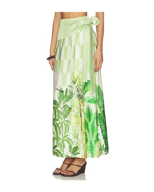 VERANDAH Green Pushpanjali Wrap Maxi Skirt