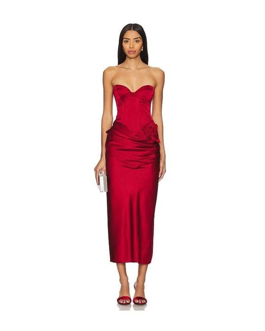 LPA Red Ilaria Corset Midi Dress