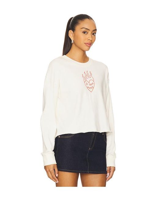 Junk Food White A Hot Mess Kickoff Crop Crew Sweatshirt