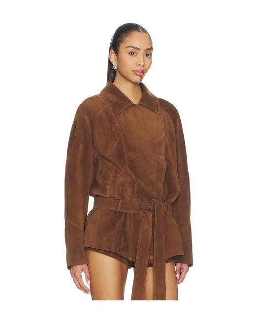 AEXAE Brown Leather Suede Belted Jacket