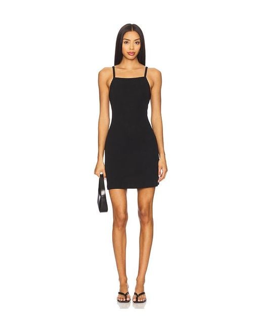 Leset Black Pointelle Square Neck Mini Dress