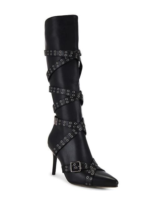 Nii HAI Black Strappy Pointed-Toe Stiletto Boots