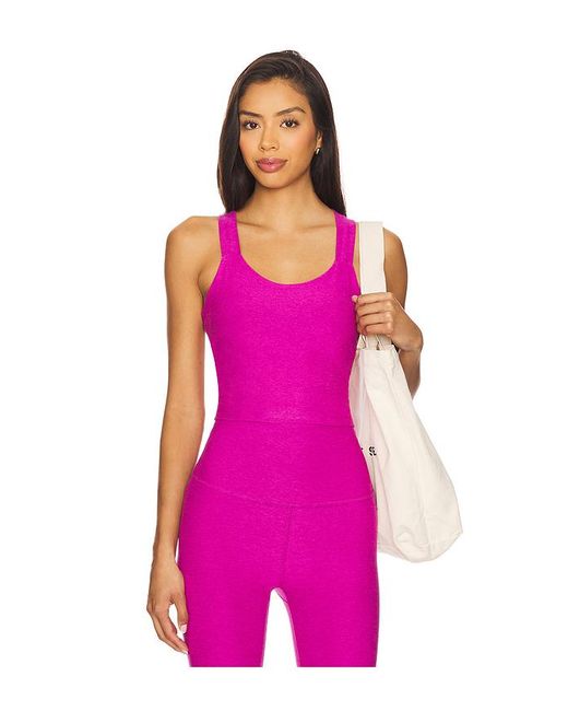 Beyond Yoga Pink Spacedye Twist Through Cropped Tank Top