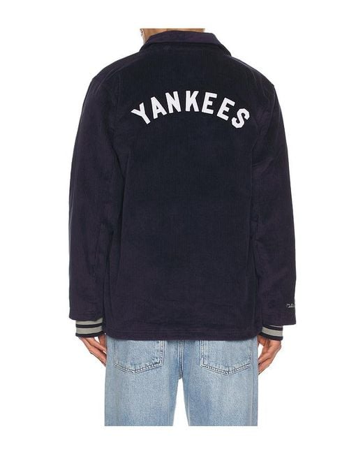 Mitchell & Ness Blue Mlb Yankees Off The Busvintage Logo Corduroy Coaches Jacket for men