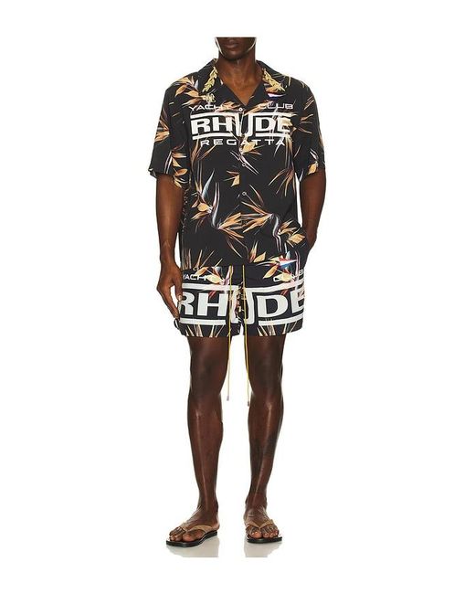 Rhude Black Regatta Club Hawaiian Swim Short for men