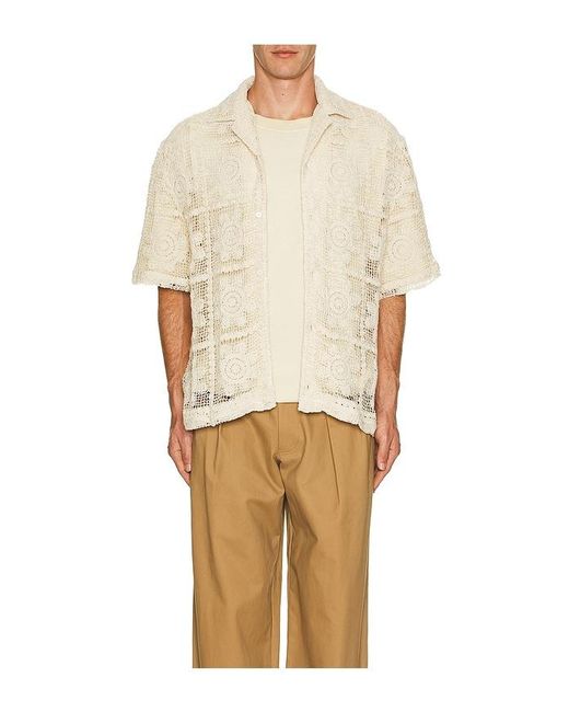 WAO White Floral Crochet Camp Shirt for men