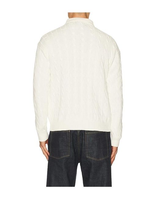 Polo Ralph Lauren White Long Sleeve Garment Dyed Cable Knit Polo Sweater Relaxed Fit for men