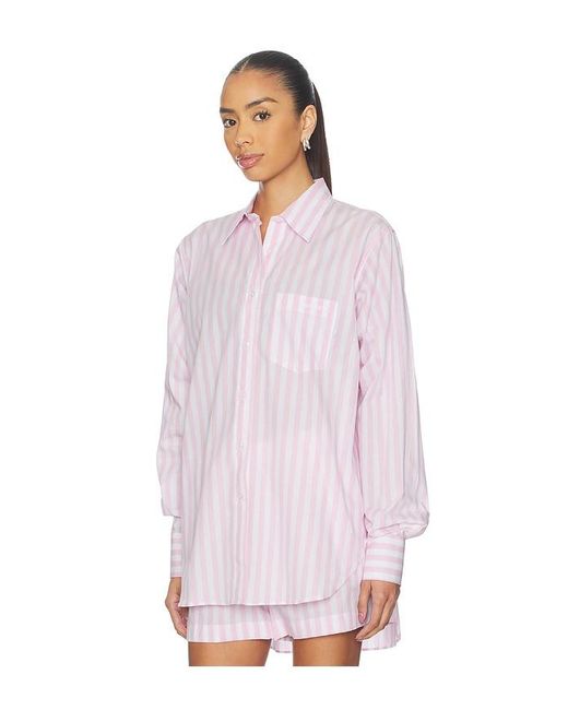 Hunza G White Cabana Stripe Embroidered Shirt