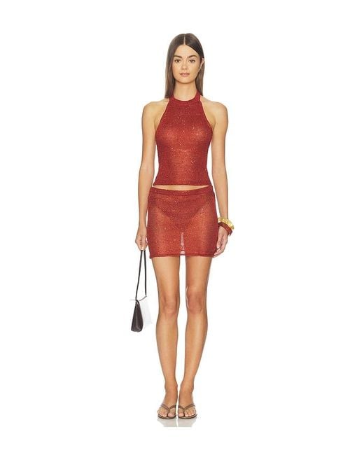 superdown Red Fifer Crochet Mini Skirt Set