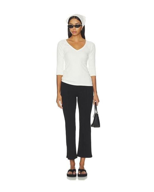 Bobi White Vneck Elbow Sleeved Tee