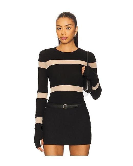 Michael Lauren Black Vex Long Sleeve Fitted Top