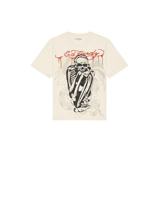 Ed Hardy Natural Skele Rhinestone Boxy Tee for men