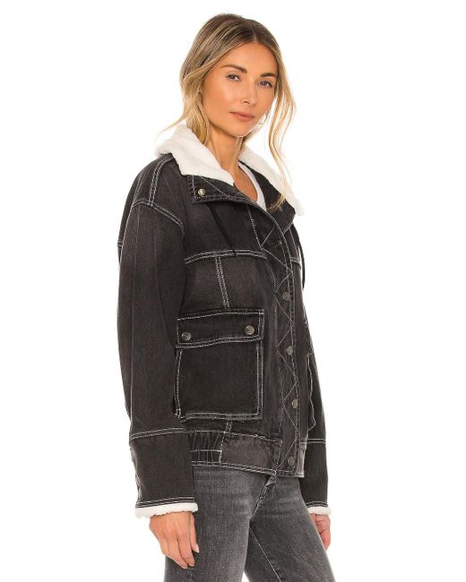 Ariel Cozy Denim Bomber in Washed Black 