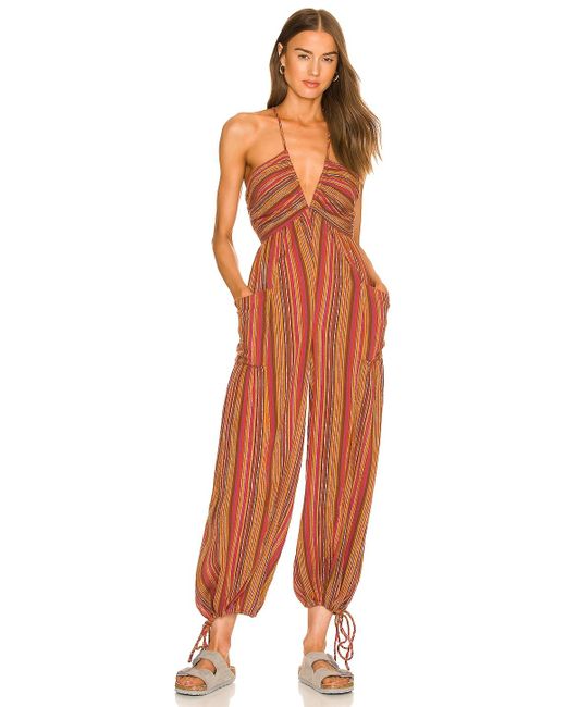 Free People Red Sundaze For Surfin Jumpsuit