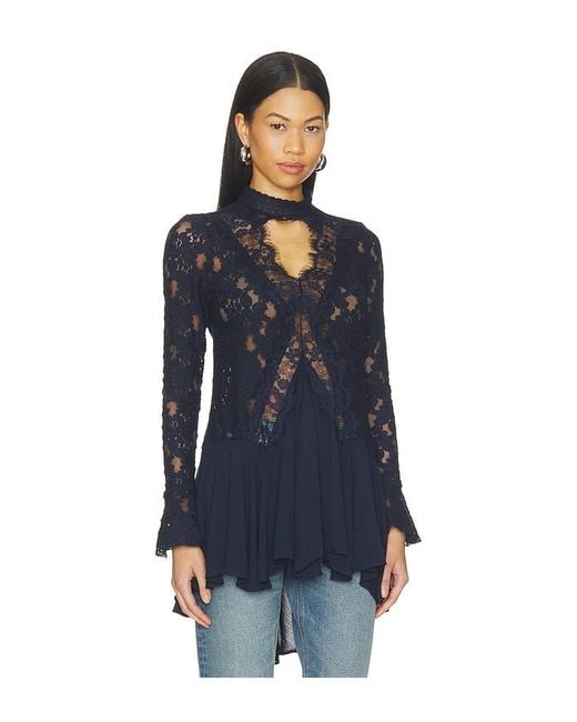 Free People Blue First Crush Lace Tunic