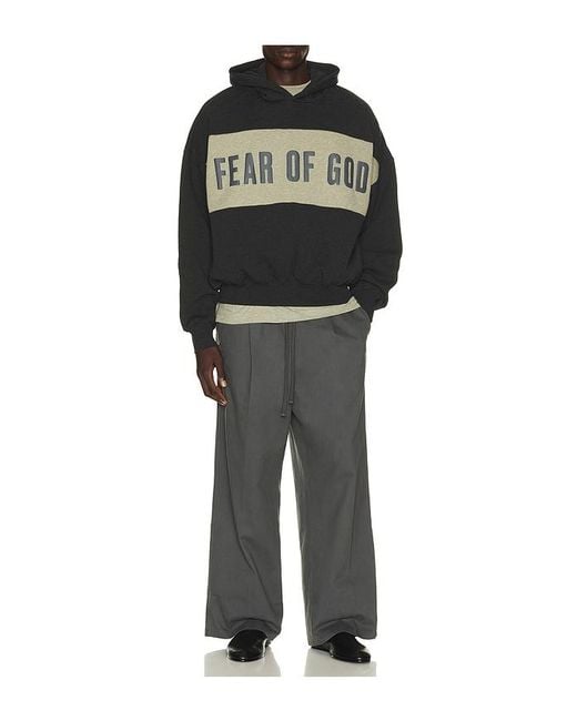 Fear Of God Black Cropped Relaxed Panelled Hoodie for men