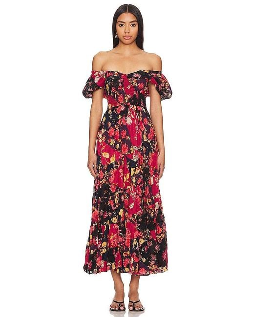 Free People Red Sundrenched Short Sleeve Maxi Dress