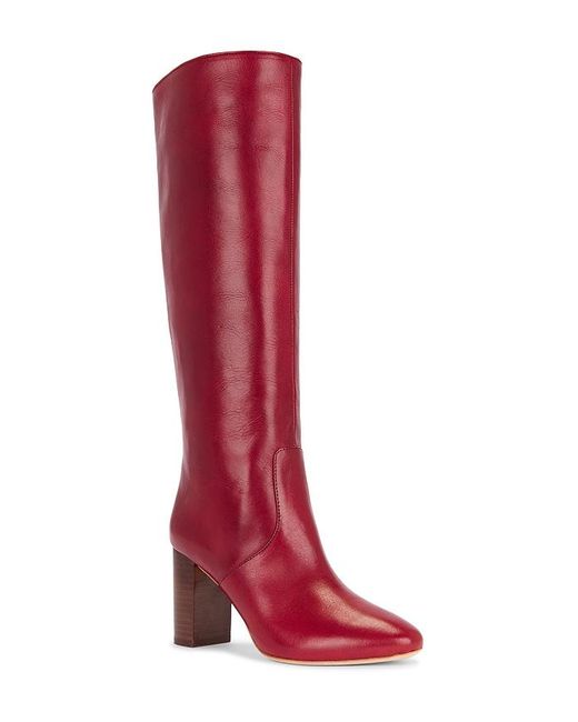 Loeffler Randall Red Leather Goldy Tall Block Heel Boots