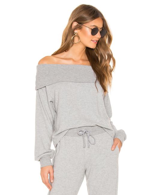 1.STATE Gray Fold Over Off The Shoulder Sweatshirt
