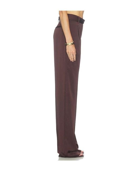 LAPOINTE Brown Lightweight Satin High Waisted Belted Pant