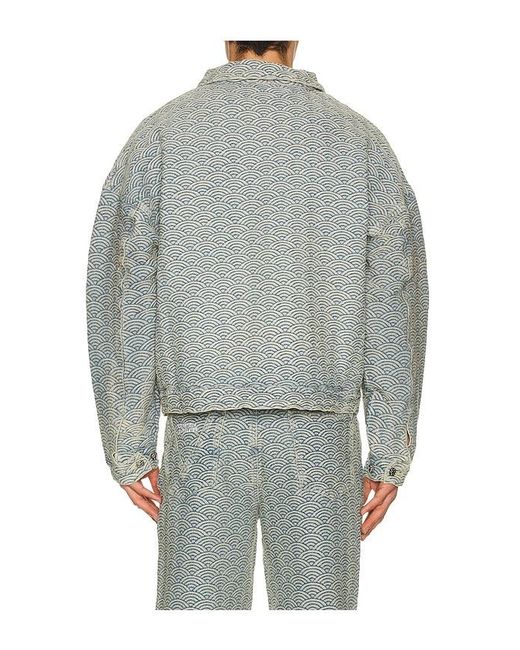 Ryoko Rain Gray Seigaiha Jacquard Denim Work Jacket for men