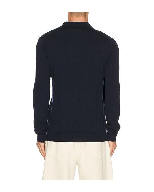 Polo Ralph Lauren Blue Long Sleeve Merino Wool Button Placket Polo Sweater for men
