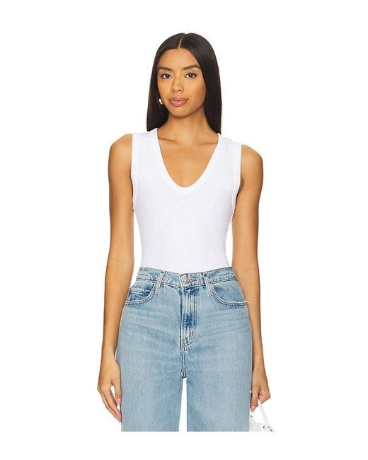 Enza Costa White Textured Rib Sleeveless U