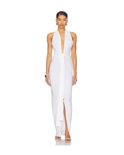 Norma Kamali White Tie Front Halter Gown