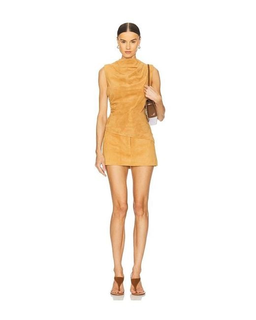 AEXAE Orange Leather Suede Ruched Top