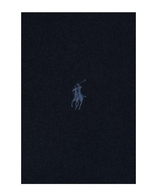 Polo Ralph Lauren Blue Lux Merino Johnny Collar Sweater for men