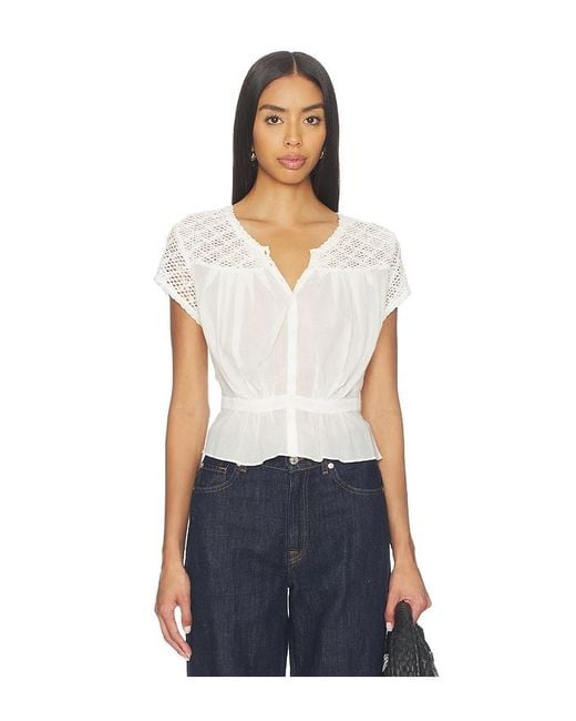 Free People Blue Glimmer Embroidered Top