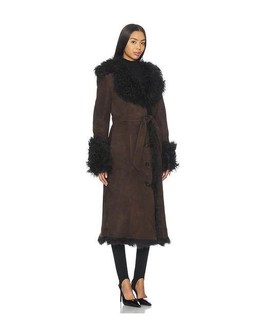 Susanna Chow Black Daphne Shearling Suede Coat