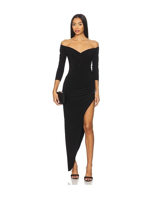 Norma Kamali Black Off Shoulder Sweetheart Side Drape Gown