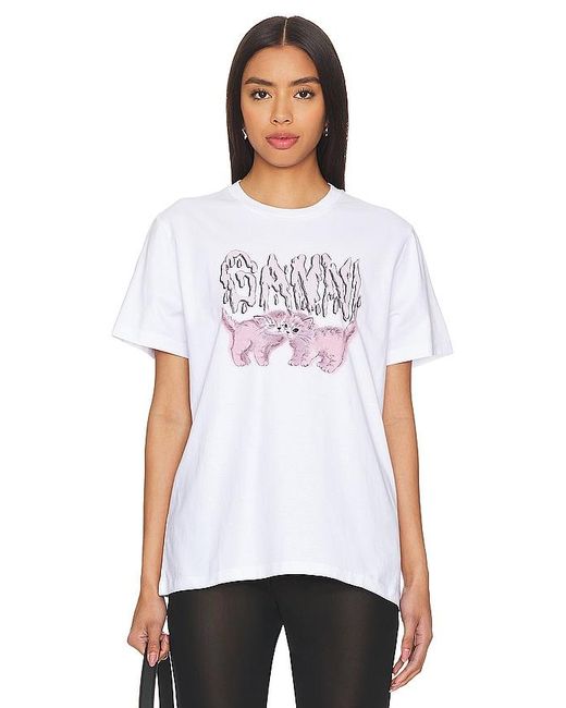 Ganni White Basic Jersey Cats Relaxed T-shirt