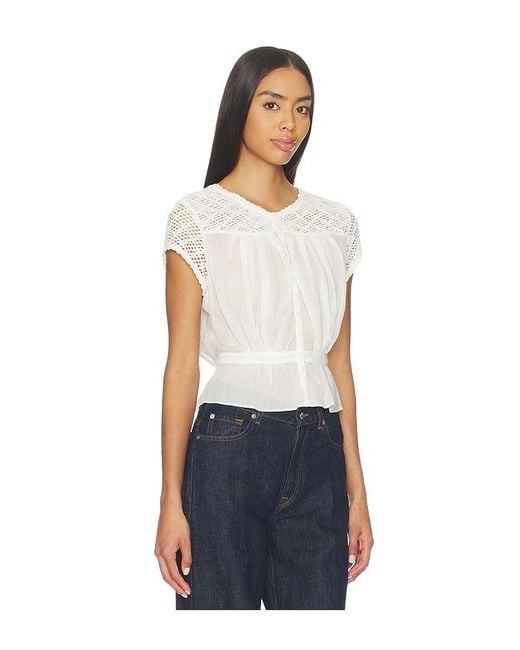 Free People Blue Glimmer Embroidered Top