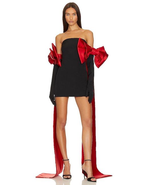 Miscreants Red Crepe Cupid Dress With Gloves & Train Bows