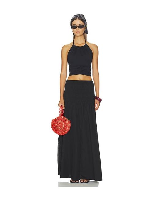 Susana Monaco Black Halter Gathered Top Tie Neck