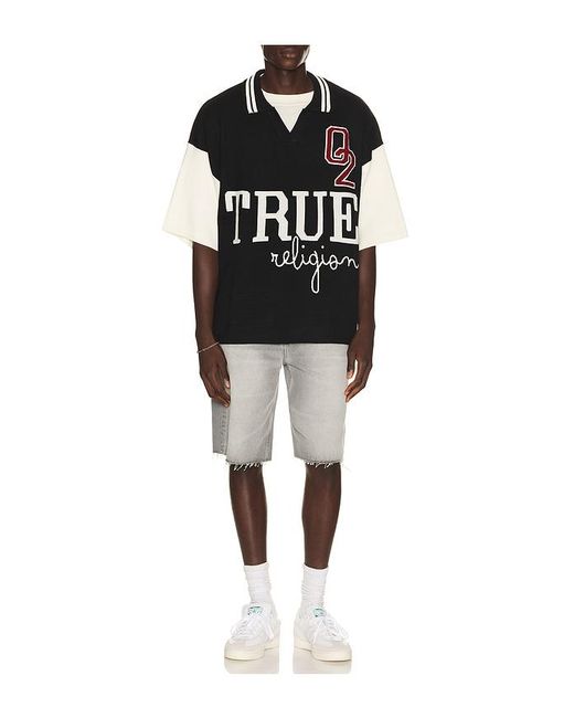 True Religion Black Knitted Oversized Polo for men