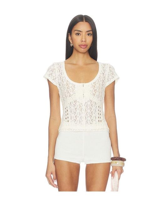 Free People White Claro Short Sleeve Tee
