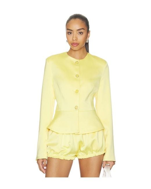 Milkwhite Yellow Satin Button Up Blazer