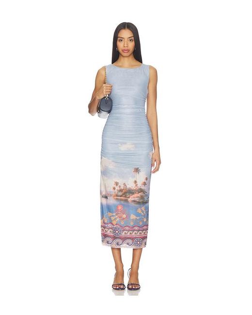 Line & Dot Blue Pernille Mesh Midi Dress