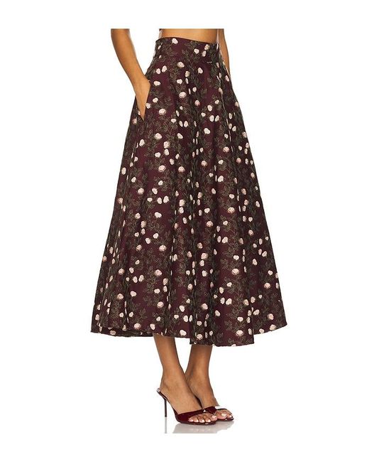 Agua Bendita Brown Embroidered Twill Maxi Tiered Skirt