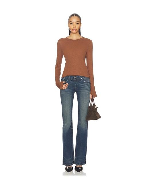 Enza Costa Blue Cashmere Easy Cuffed Crew Top