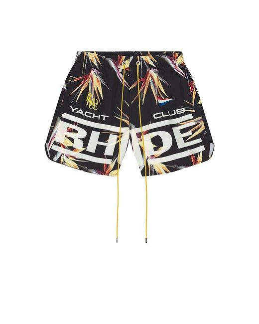 Rhude Black Regatta Club Hawaiian Swim Short for men