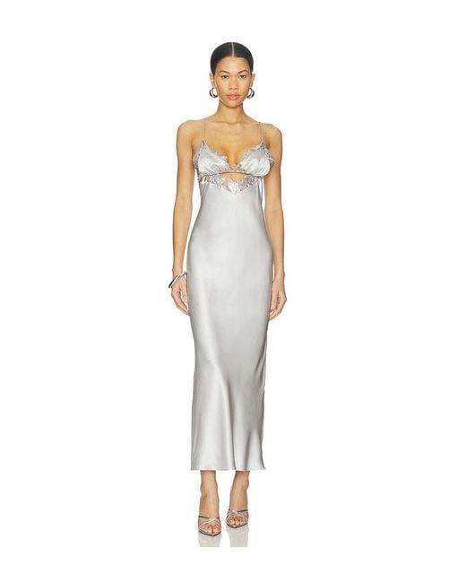Fleur du Mal White Foil Lily Embroidery Cutout Slip Dress