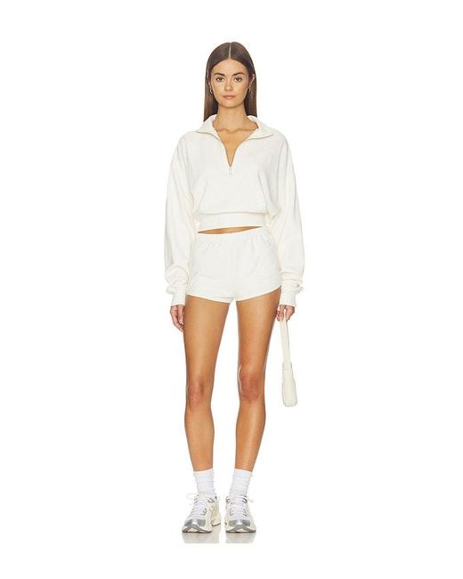 ÉTERNE White Cropped Half-Zip Sweatshirt